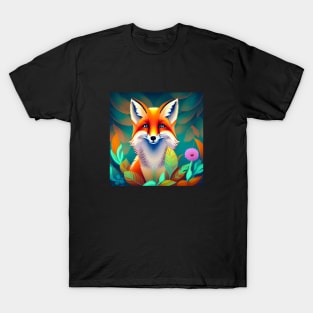 Smiling Fox - Popping Up from the Plants T-Shirt